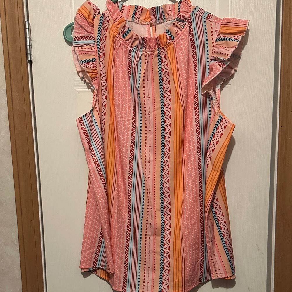 Colorful Striped Ruffle Sleeve Top